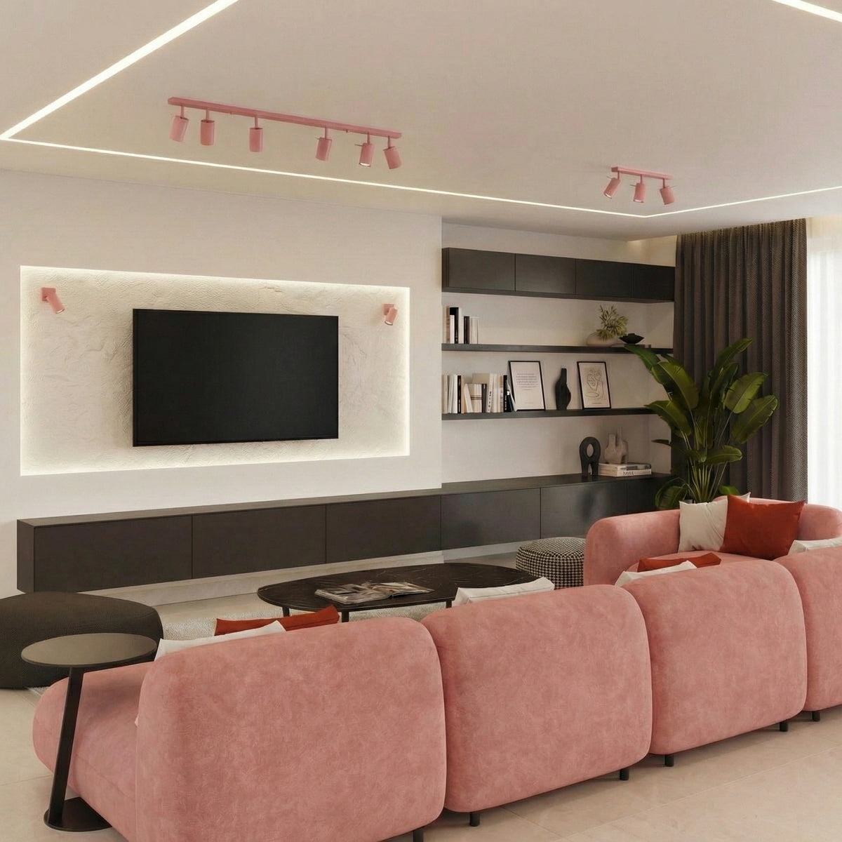 
Lampada da soffitto rotonda di design «Ring» a 3 luci - Rosa