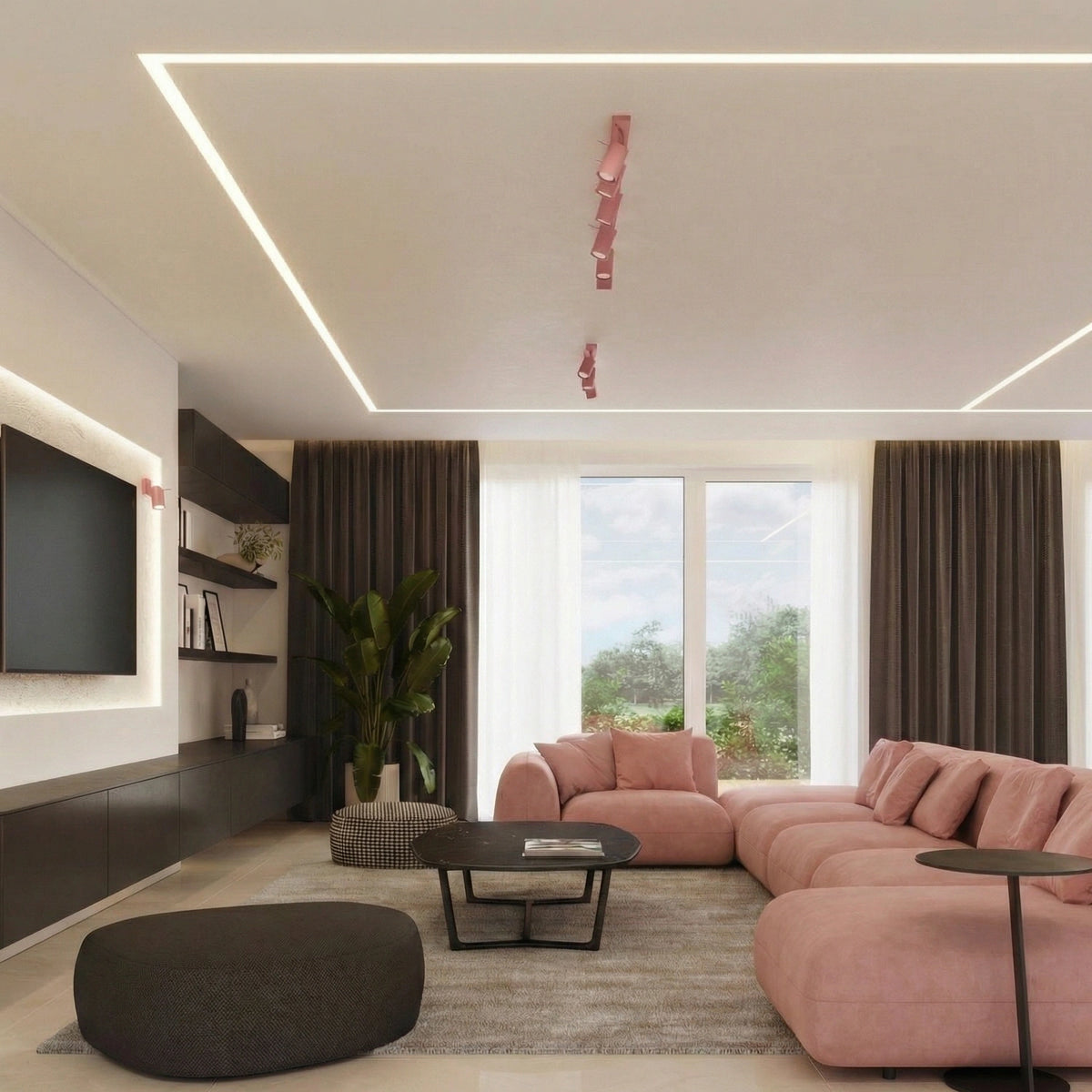 
Design Deckenlampe „Ring“ 4-flammig (linear) - Rosa