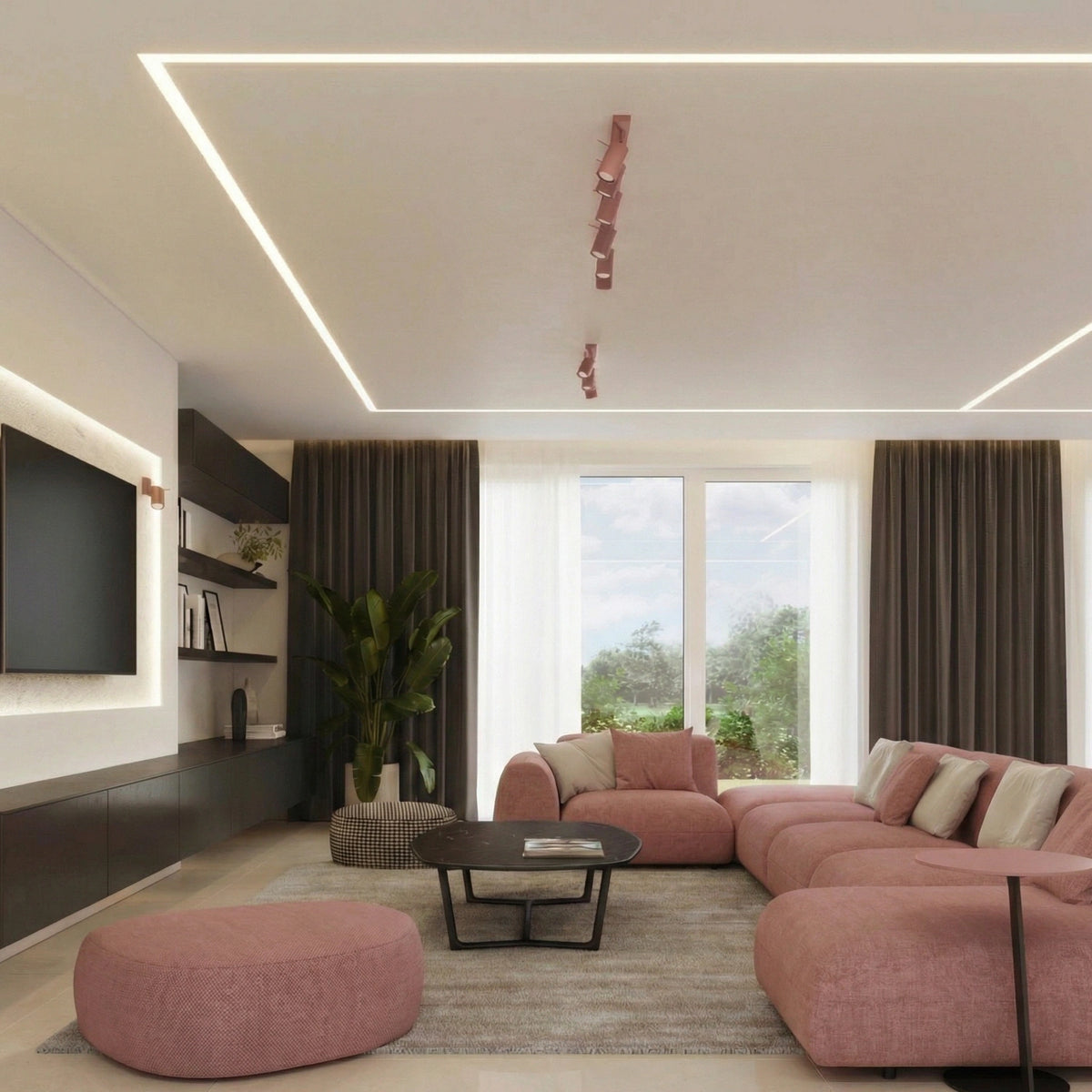 
Design Deckenlampe „Ring“ 6-Flammig (linear) - Rosa