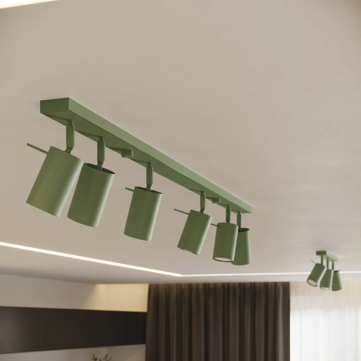 
Design Deckenlampe „Ring“ 4-flammig (linear) - Salbeigrün