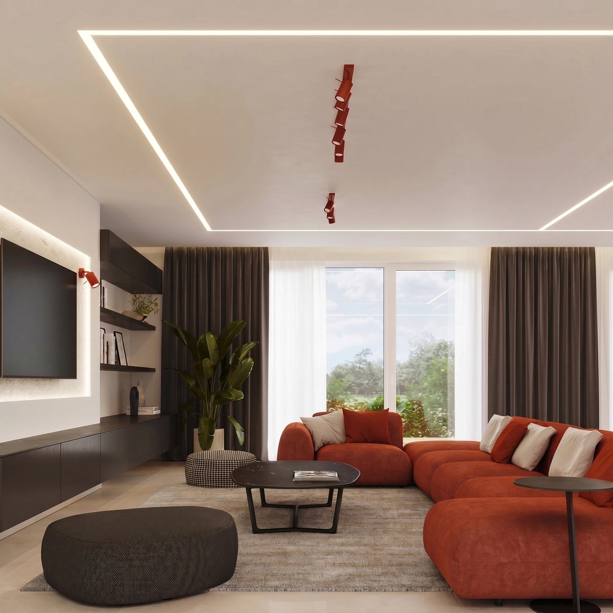 
Design Deckenlampe „Ring“ 4-flammig (linear) - Rot