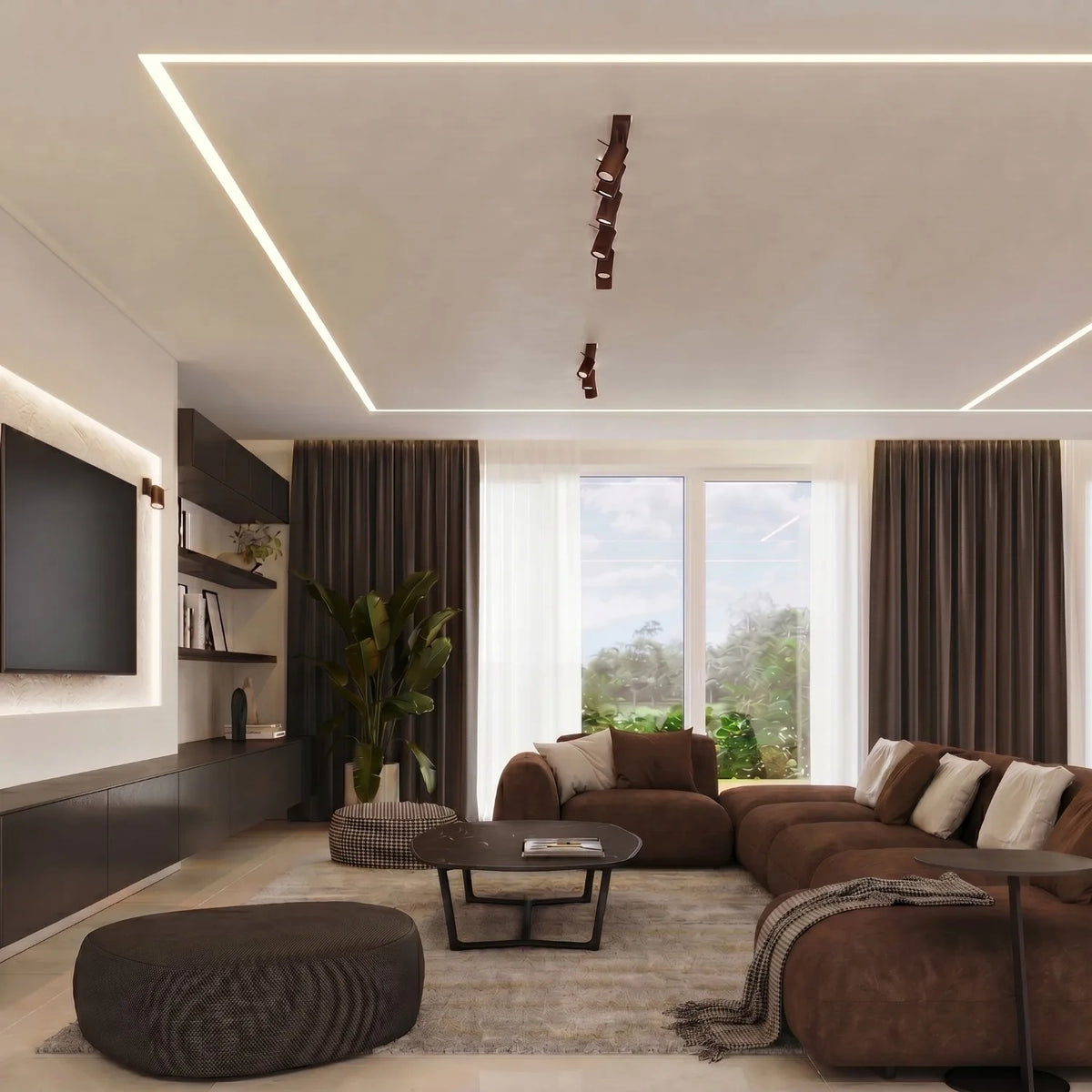
Design Deckenlampe „Ring“ 4-flammig (linear) - Braun