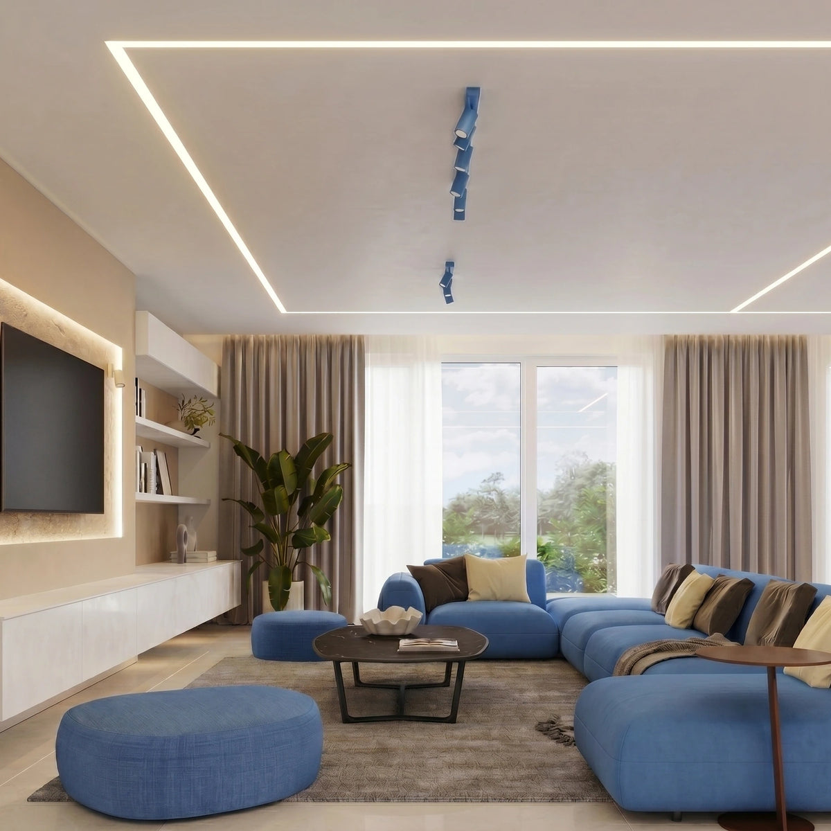 
Design Deckenlampe „Ring“ 4-flammig (linear) - Hellblau