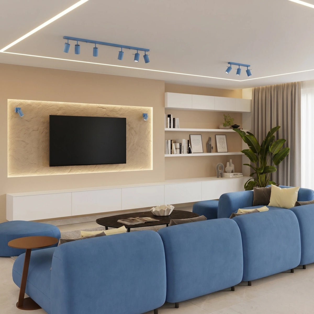 
Design Deckenlampe „Ring“ 4-flammig (linear) - Hellblau