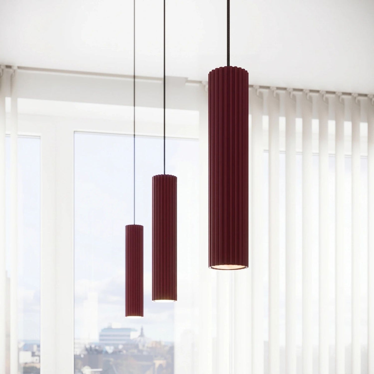 
Design Pendellampe „Karbon“ 1-flammig - Burgundrot