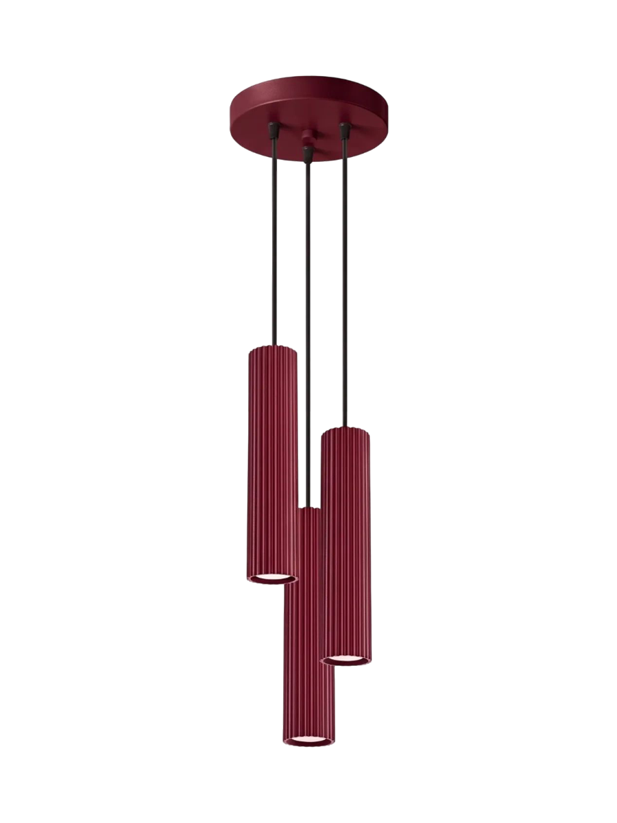 
Design Pendellampe „Karbon“ 3-flammig - Burgundrot