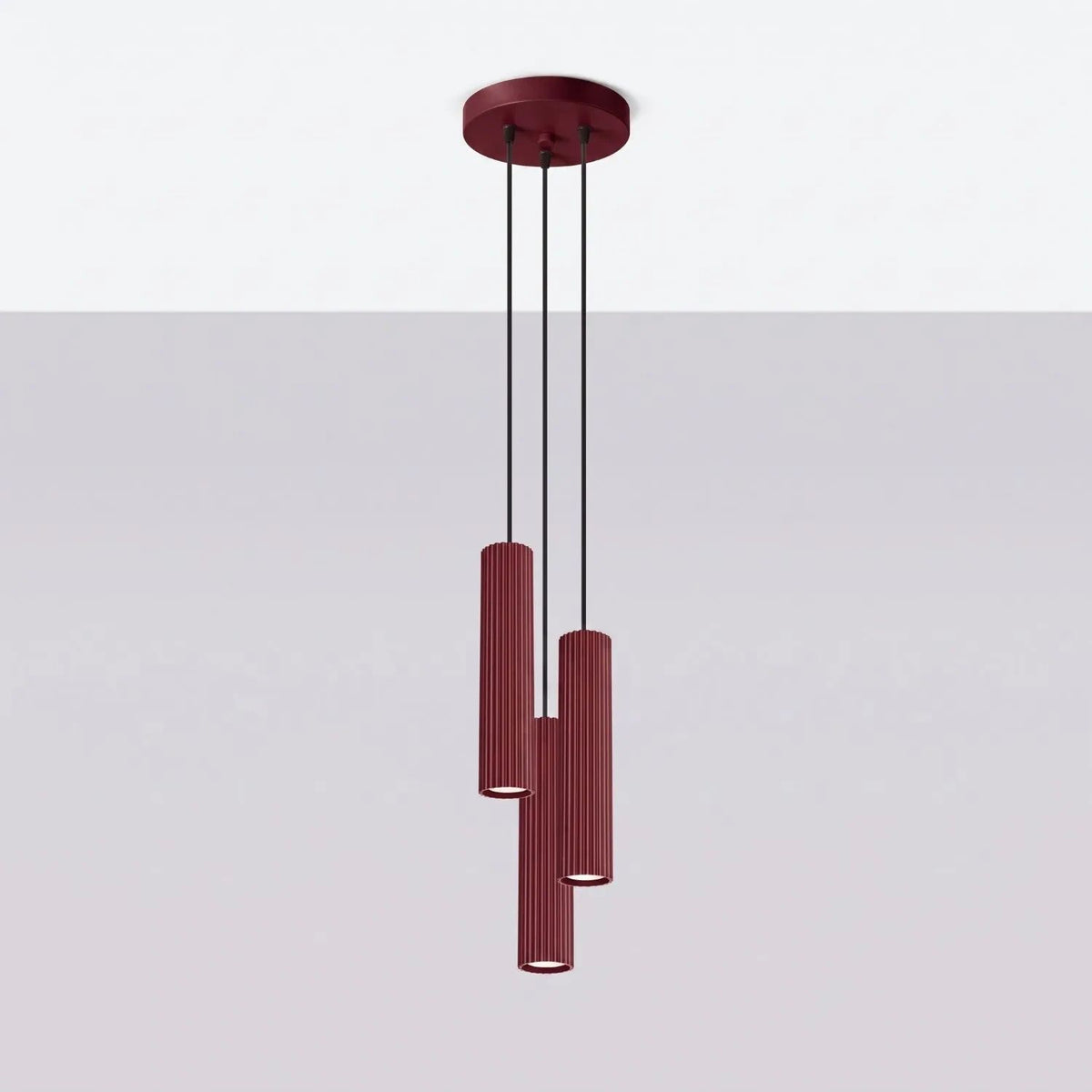 
Design Pendellampe „Karbon“ 3-flammig - Burgundrot