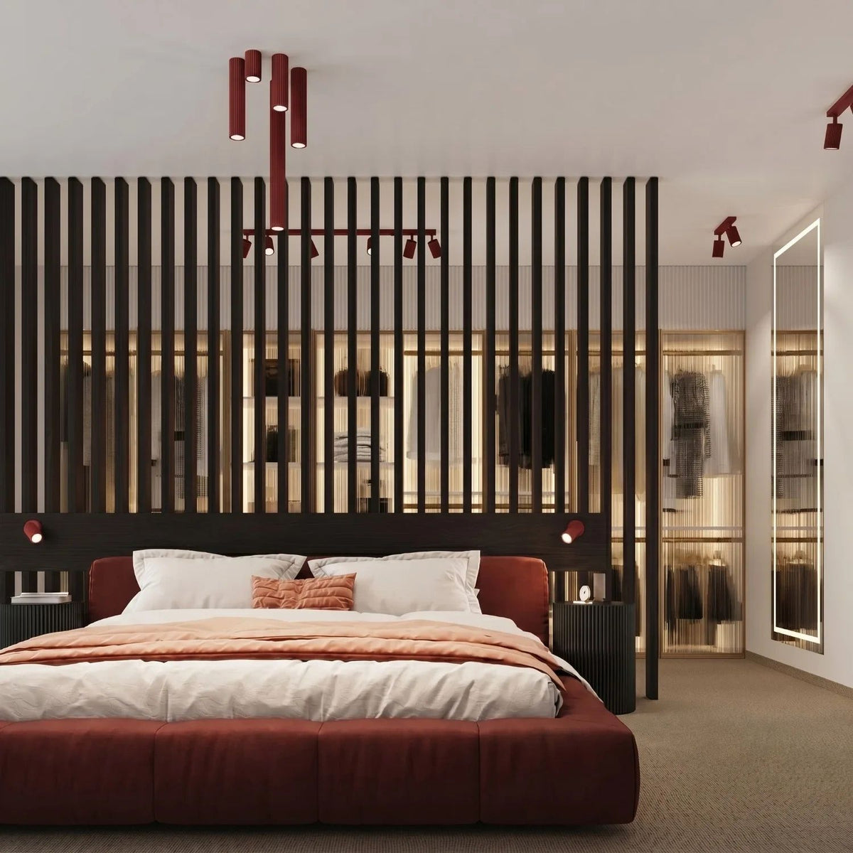 
Design Deckenlampe „Karbon II“ 4-flammig - Burgundrot