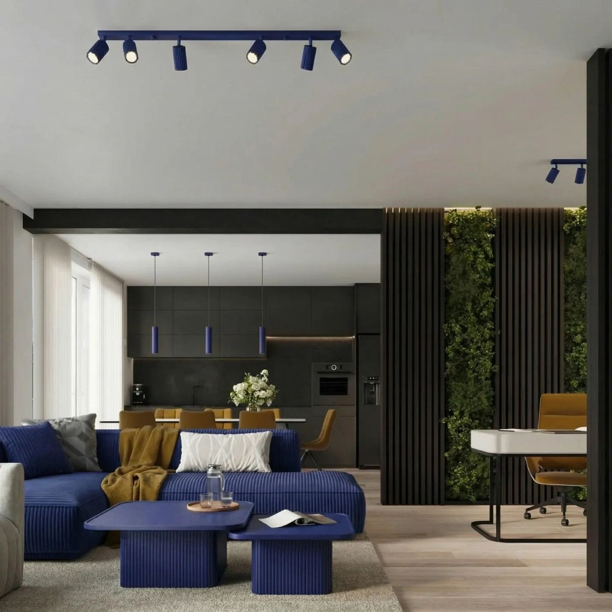 
Design Pendellampe „Karbon“ 3-flammig (linear) - Ultramarine