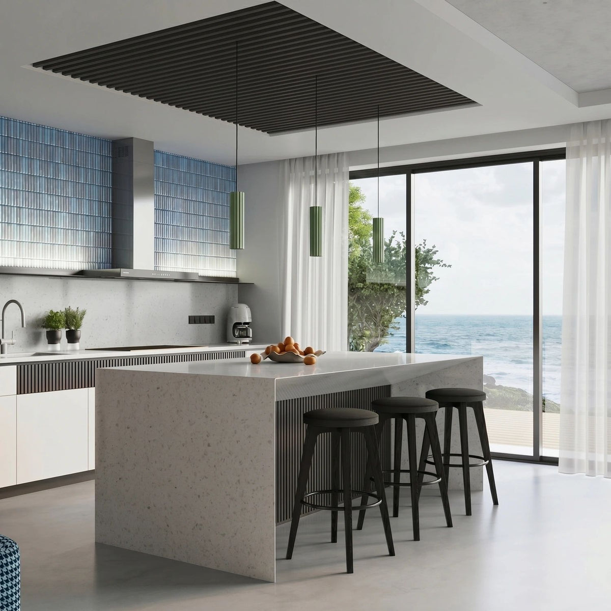 
Design Pendellampe „Karbon“ 1-flammig - Salbeigrün