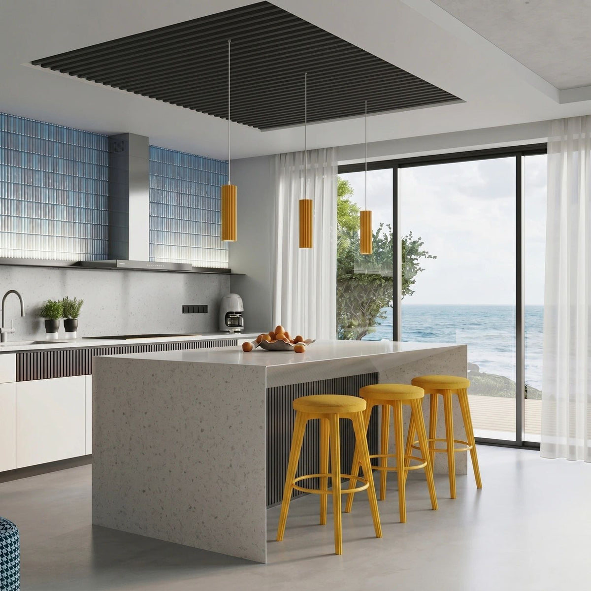 
Design Pendellampe „Karbon“ 1-flammig - Gelb