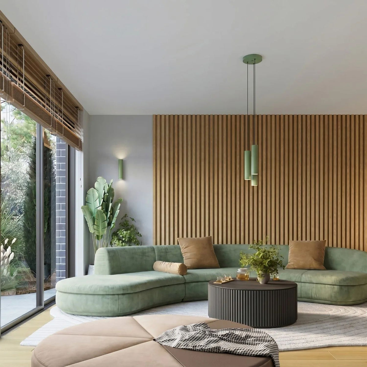 
Design Pendellampe „Karbon“ 3-flammig - Salbeigrün
