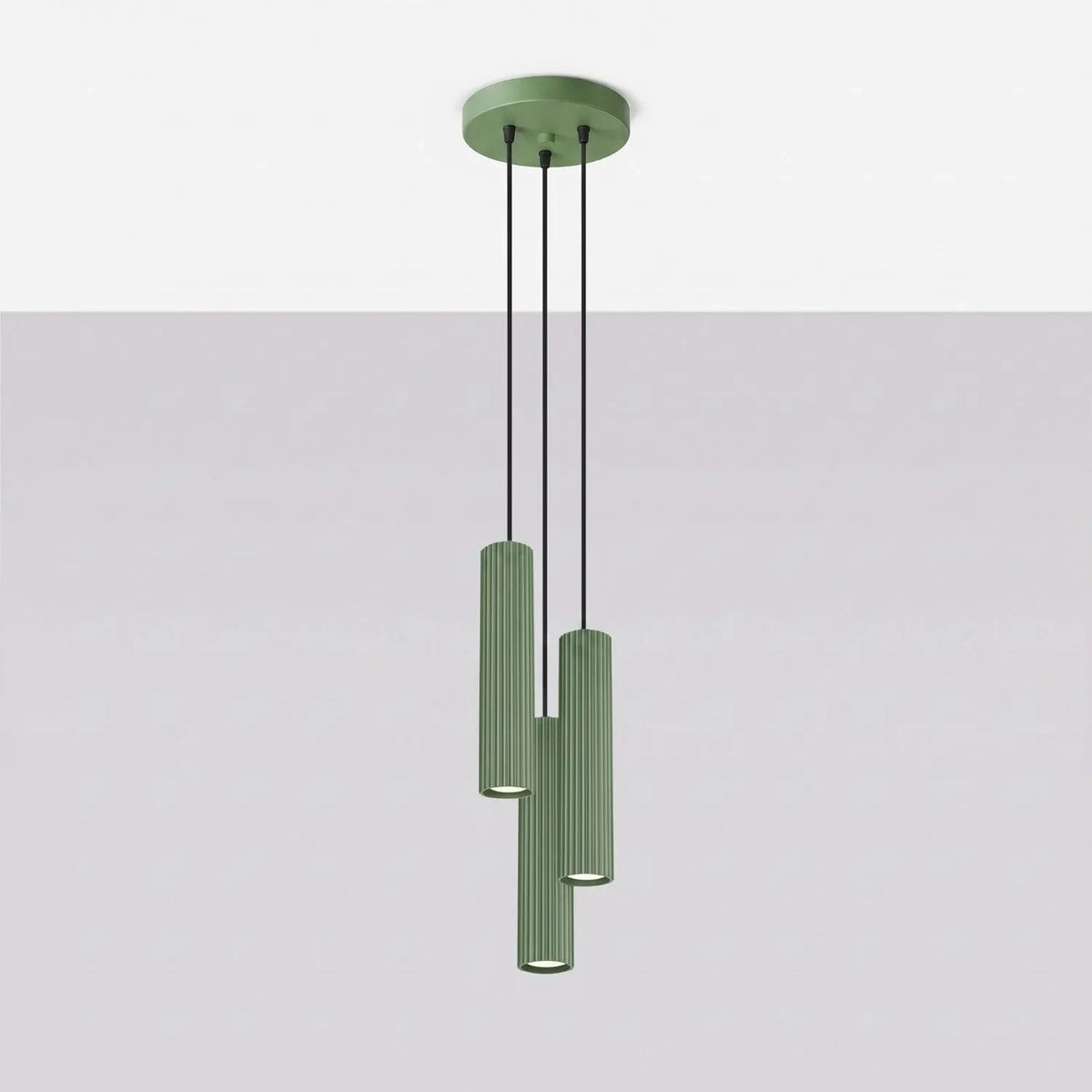
Design Pendellampe „Karbon“ 3-flammig - Salbeigrün