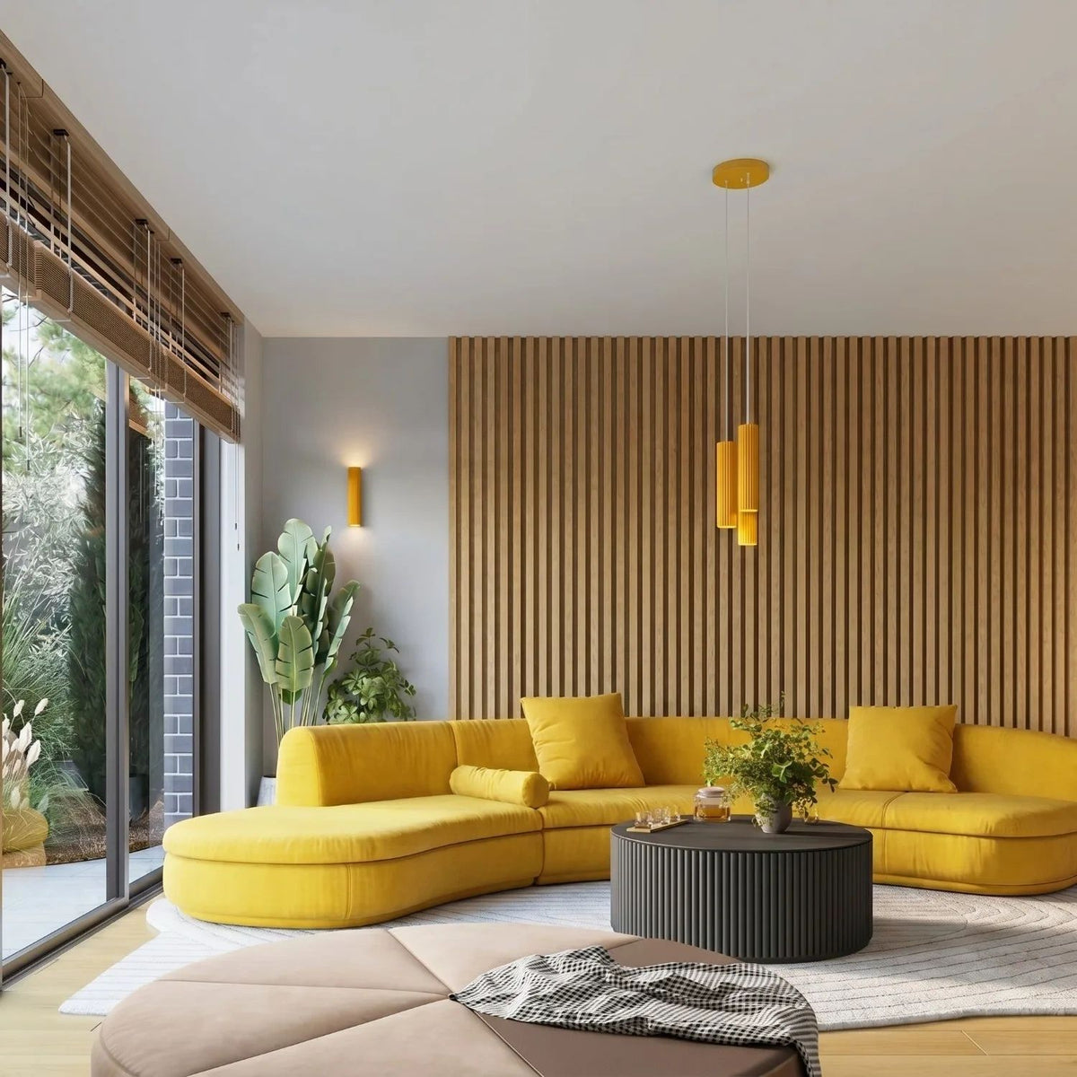 
Design Pendellampe „Karbon“ 3-flammig - Gelb
