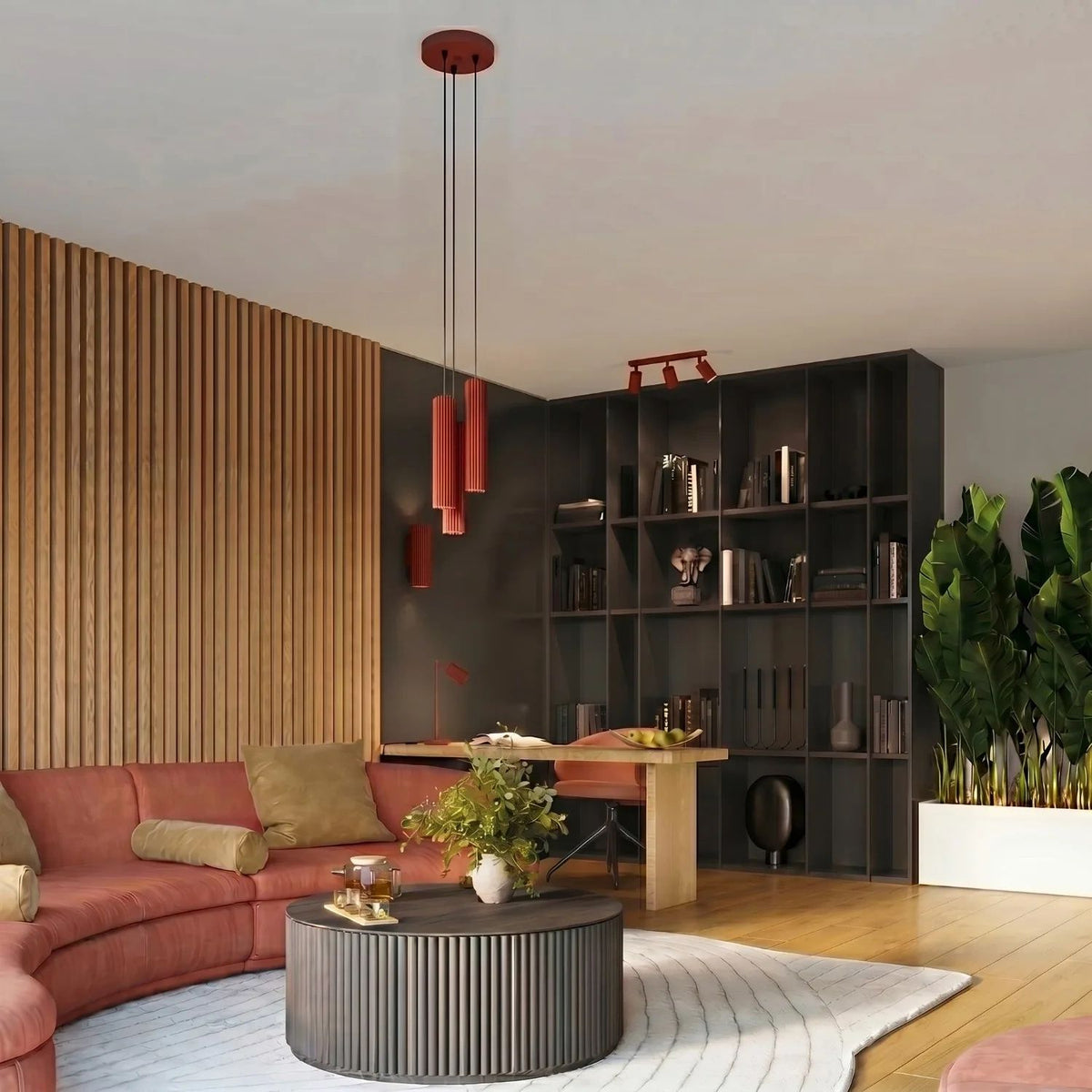 
Design Pendellampe „Karbon“ 3-flammig - Rot