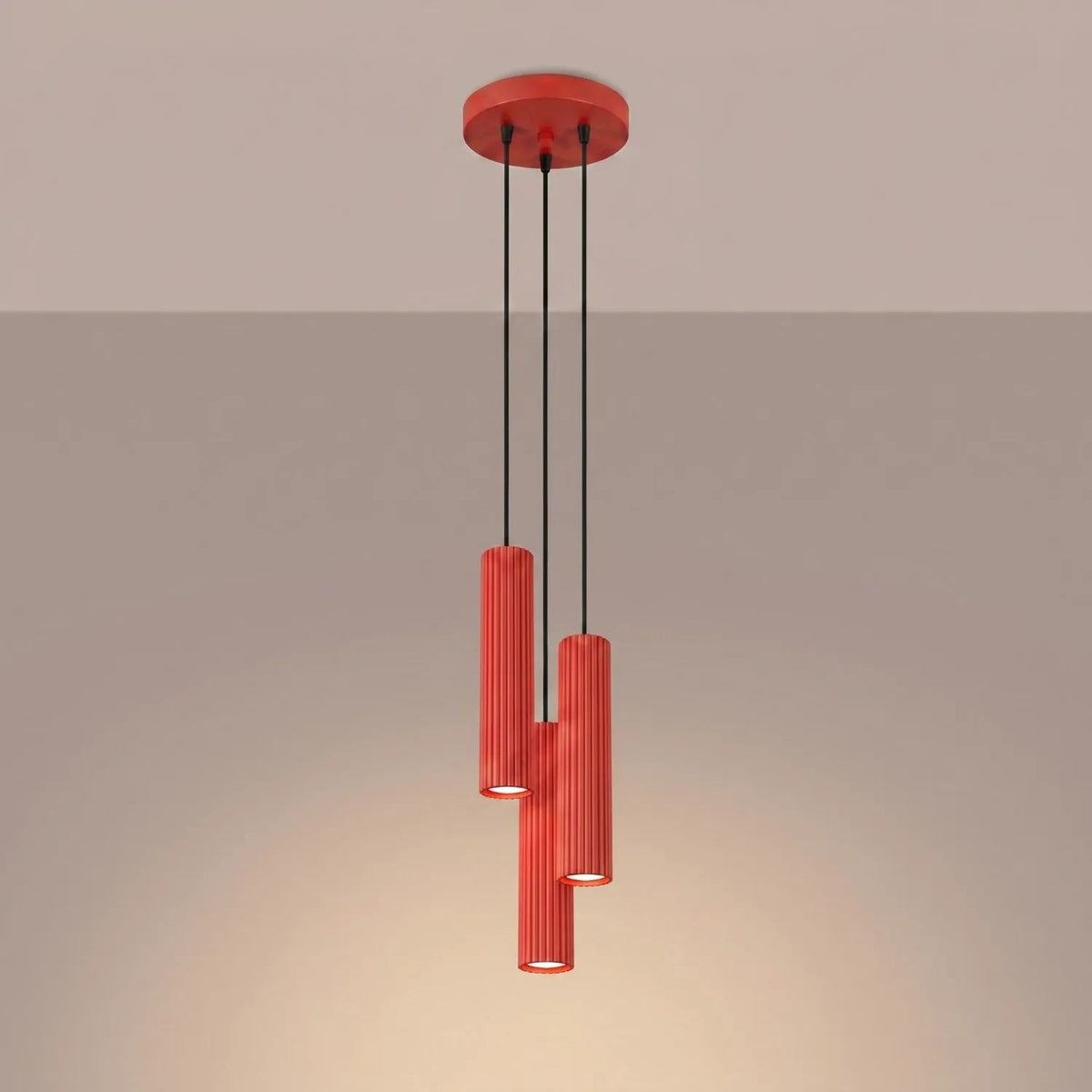 
Design Pendellampe „Karbon“ 3-flammig - Rot