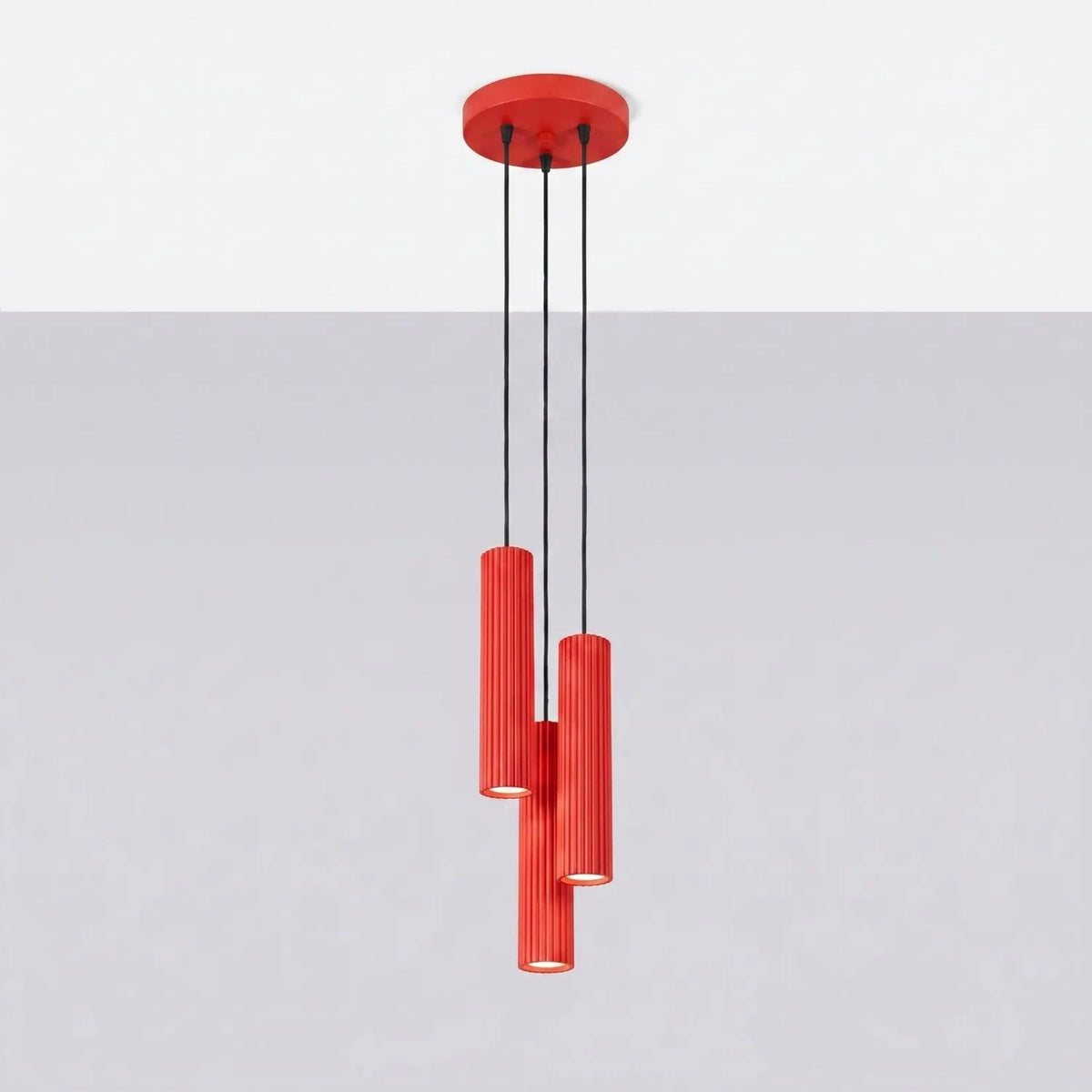 
Design Pendellampe „Karbon“ 3-flammig - Rot