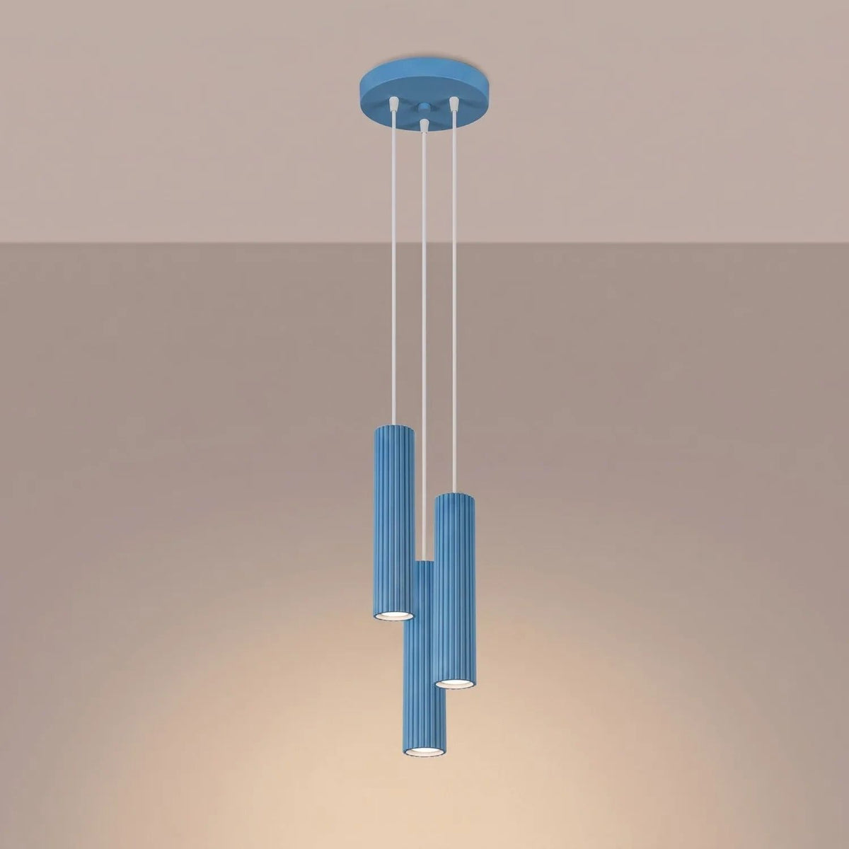 
Design Pendellampe „Karbon“ 3-flammig - Hellblau