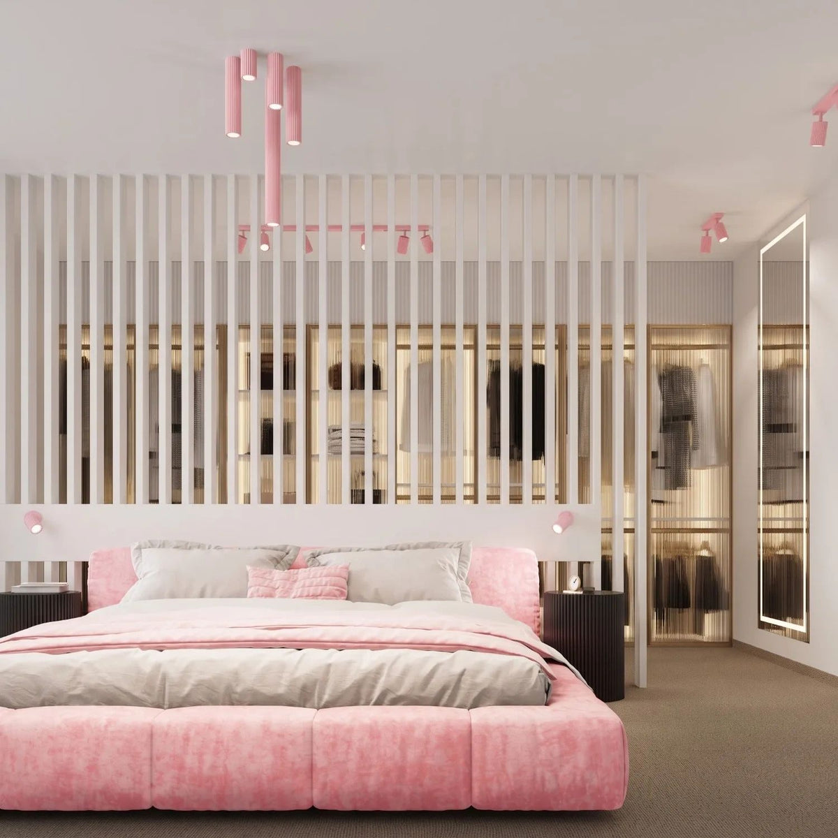 
Design Deckenlampe „Karbon“ 6-Flammig - Rosa