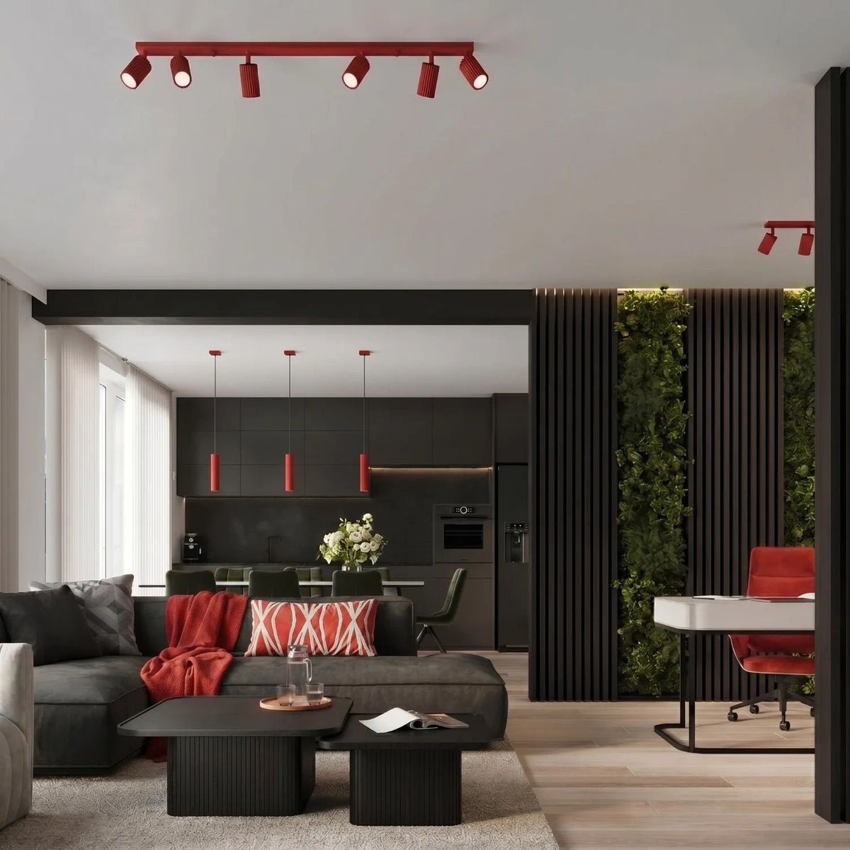 
Design Deckenlampe „Karbon“ 6-Flammig - Rot
