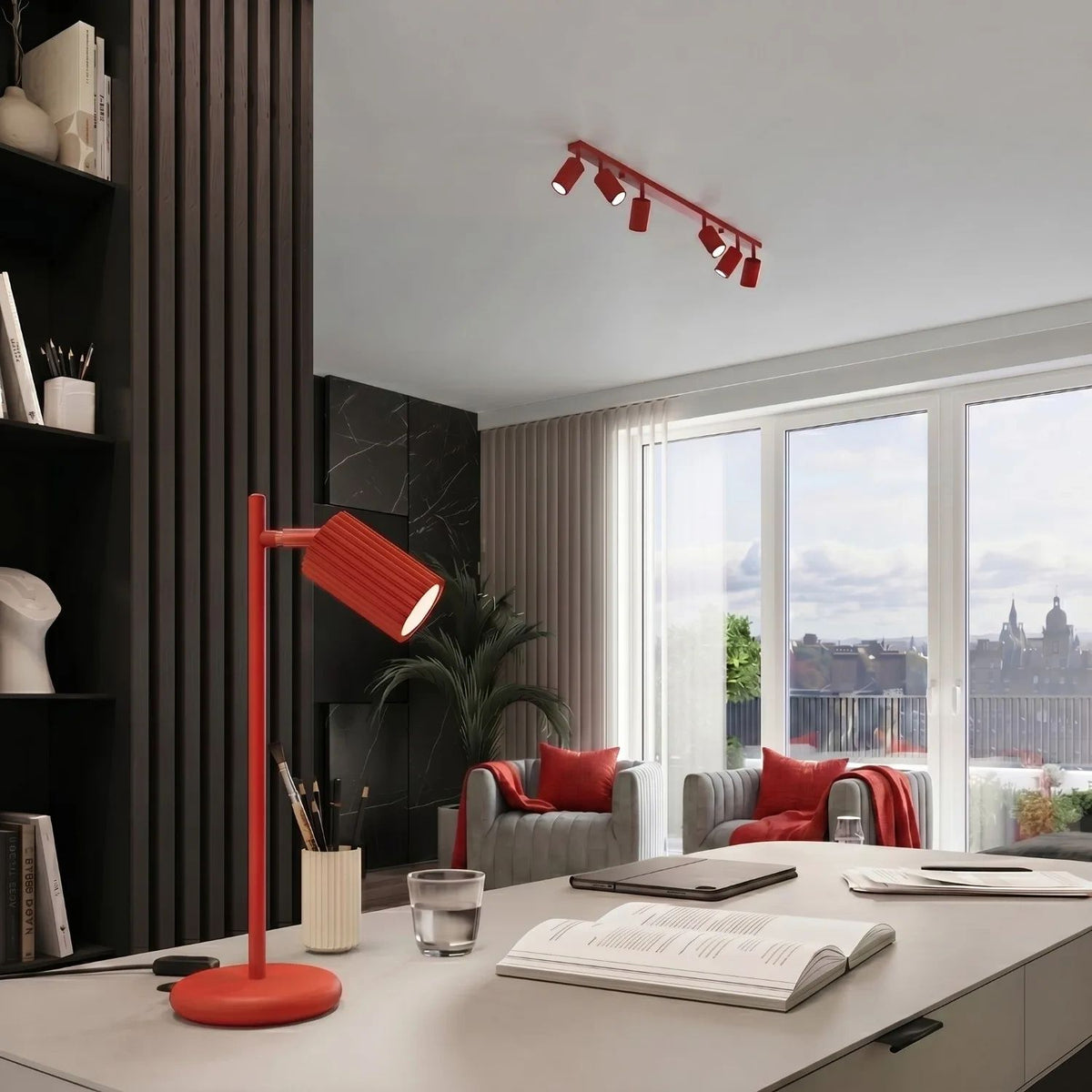 
Design Deckenlampe „Karbon“ 6-Flammig - Rot