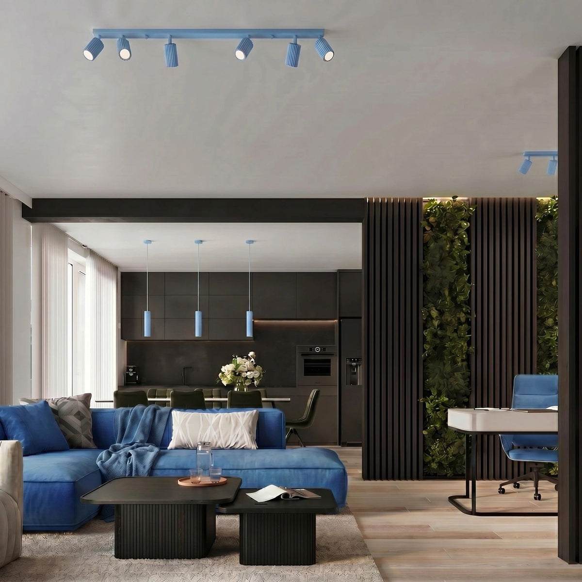 
Design Deckenlampe „Karbon“ 4-flammig - Hellblau