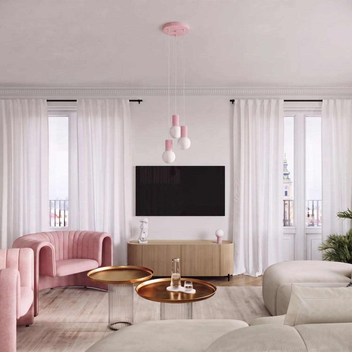 
Design Pendellampe „Halo“, 1-flammig - Rosa