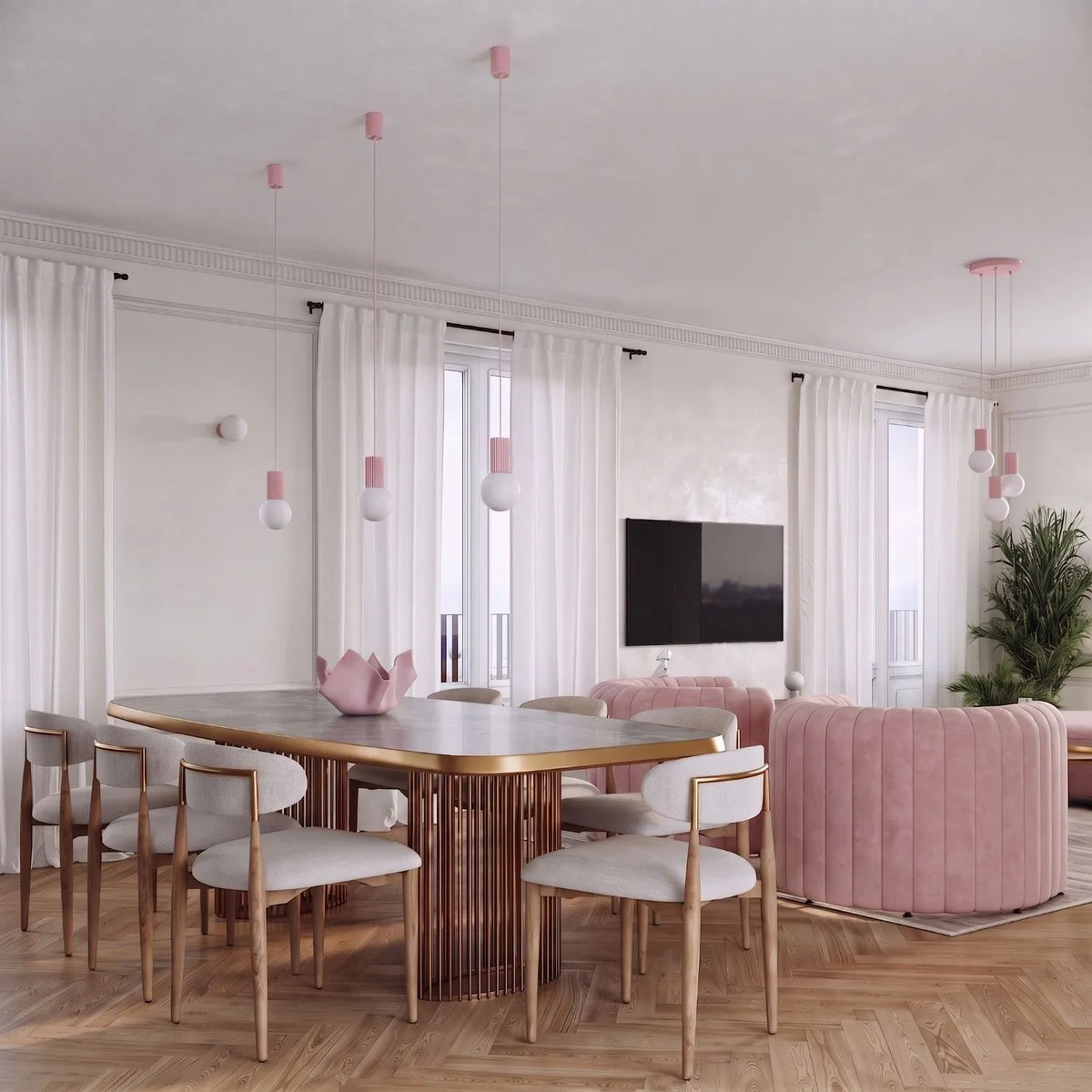 
Design Pendellampe „Halo“, 1-flammig - Rosa