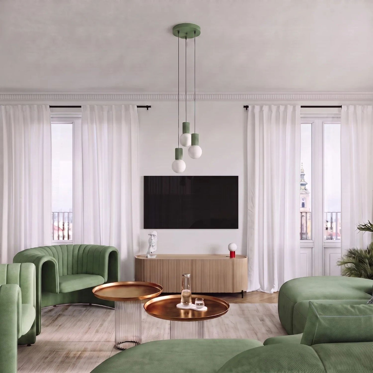 
Design Pendellampe „Halo“, 1-flammig - Salbeigrün