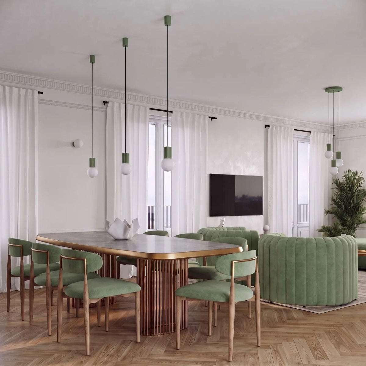 
Design Pendellampe „Halo“, 1-flammig - Salbeigrün