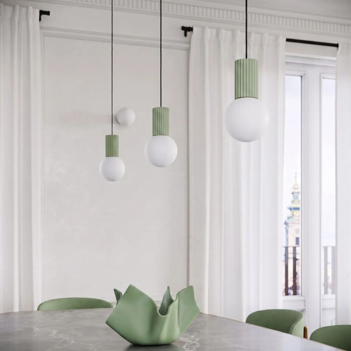 
Design Pendellampe „Halo“, 1-flammig - Salbeigrün