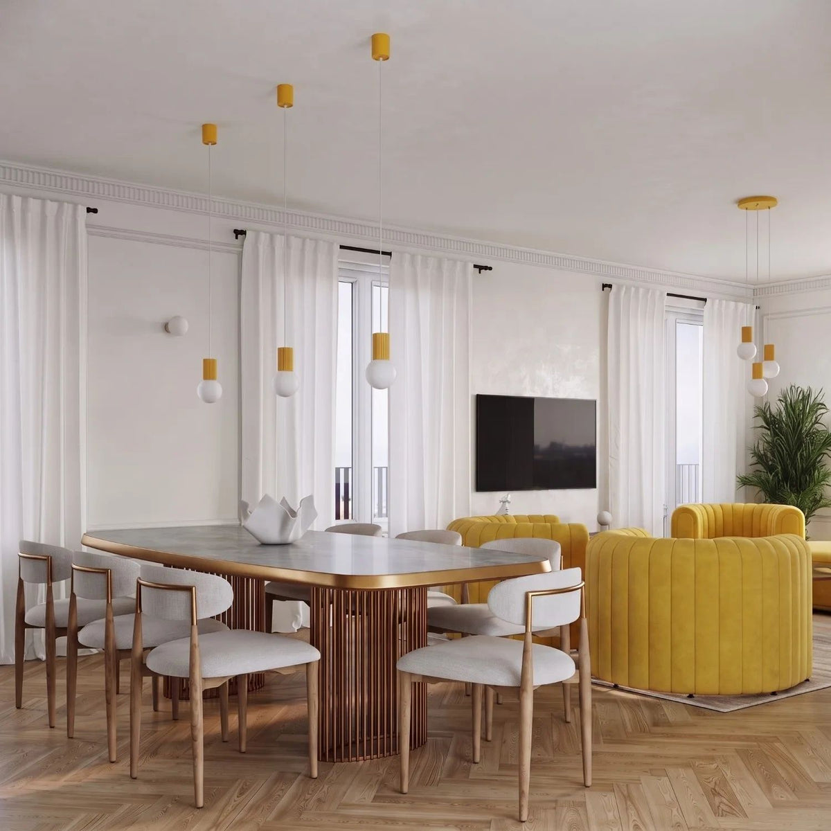 
Design Pendellampe „Halo“, 1-flammig - Gelb