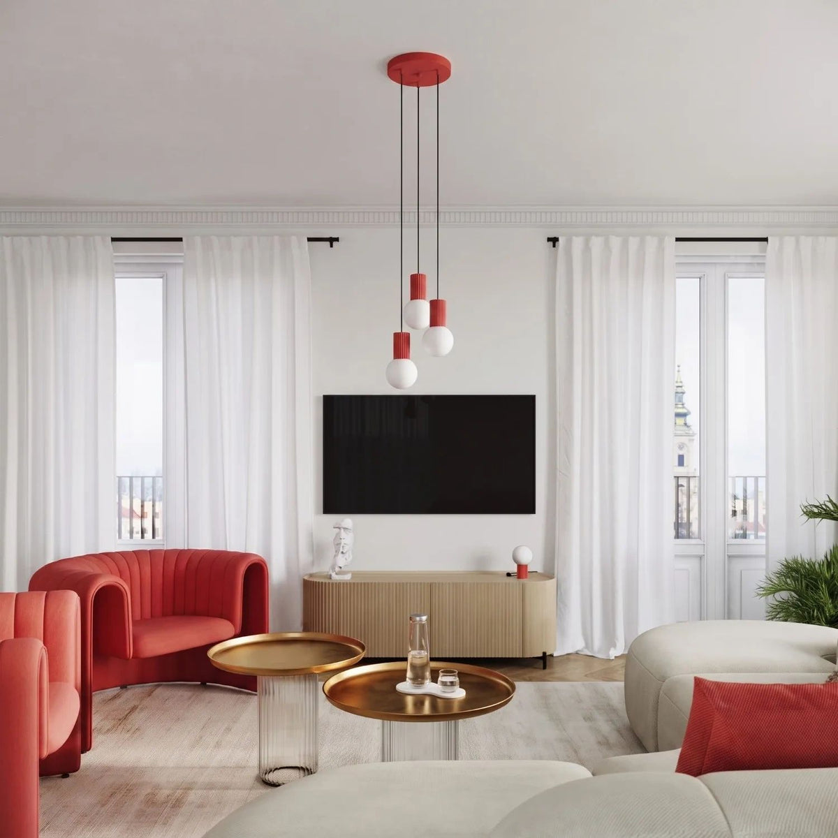 
Design Pendellampe „Halo“, 1-flammig - Rot