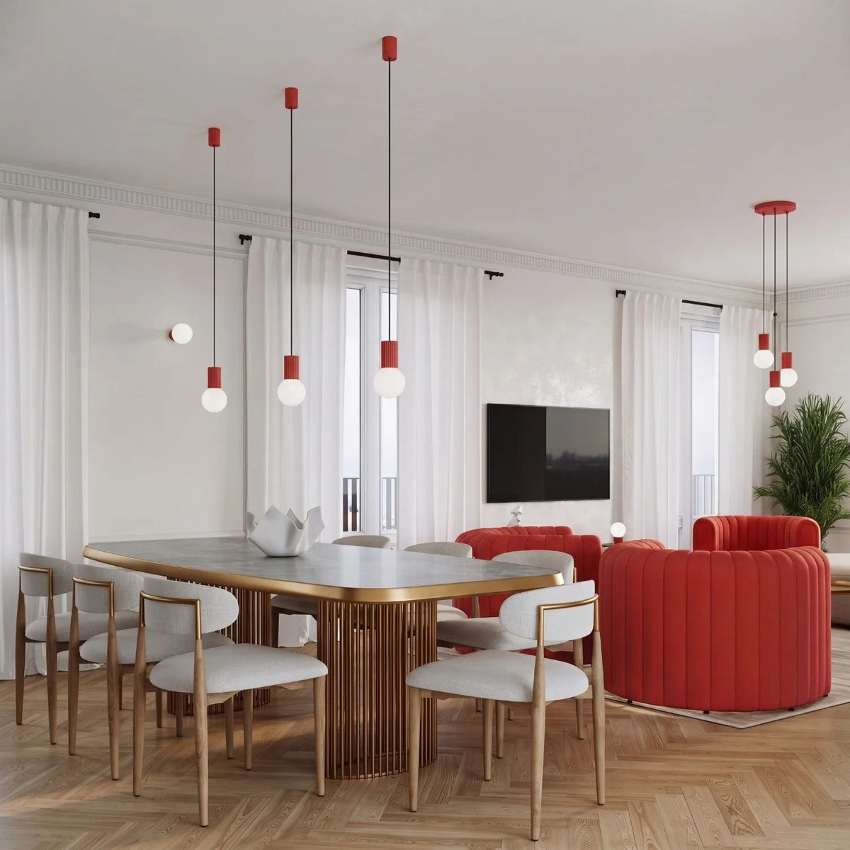 
Design Pendellampe „Halo“, 1-flammig - Rot