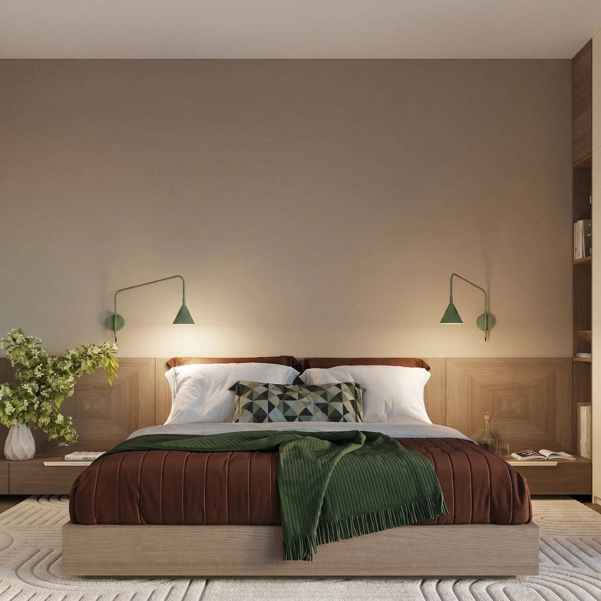 
Design Wandlampe „Nox“ 1-flammig mit Schalter - Olivgrün