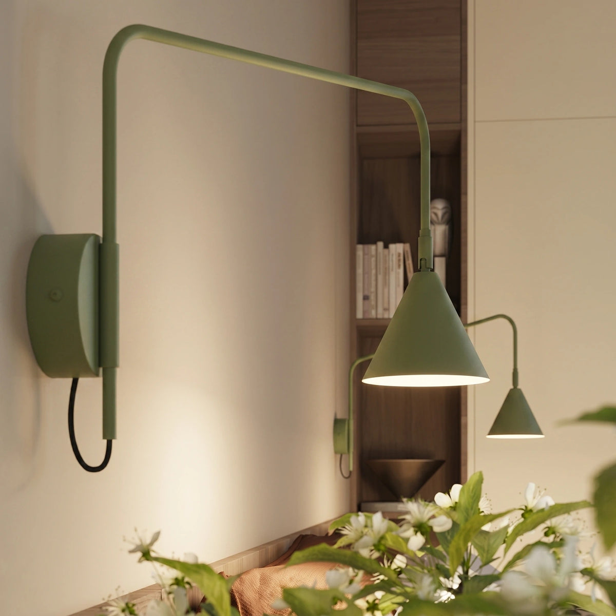 
Design Wandlampe „Nox“ 1-flammig mit Schalter - Olivgrün