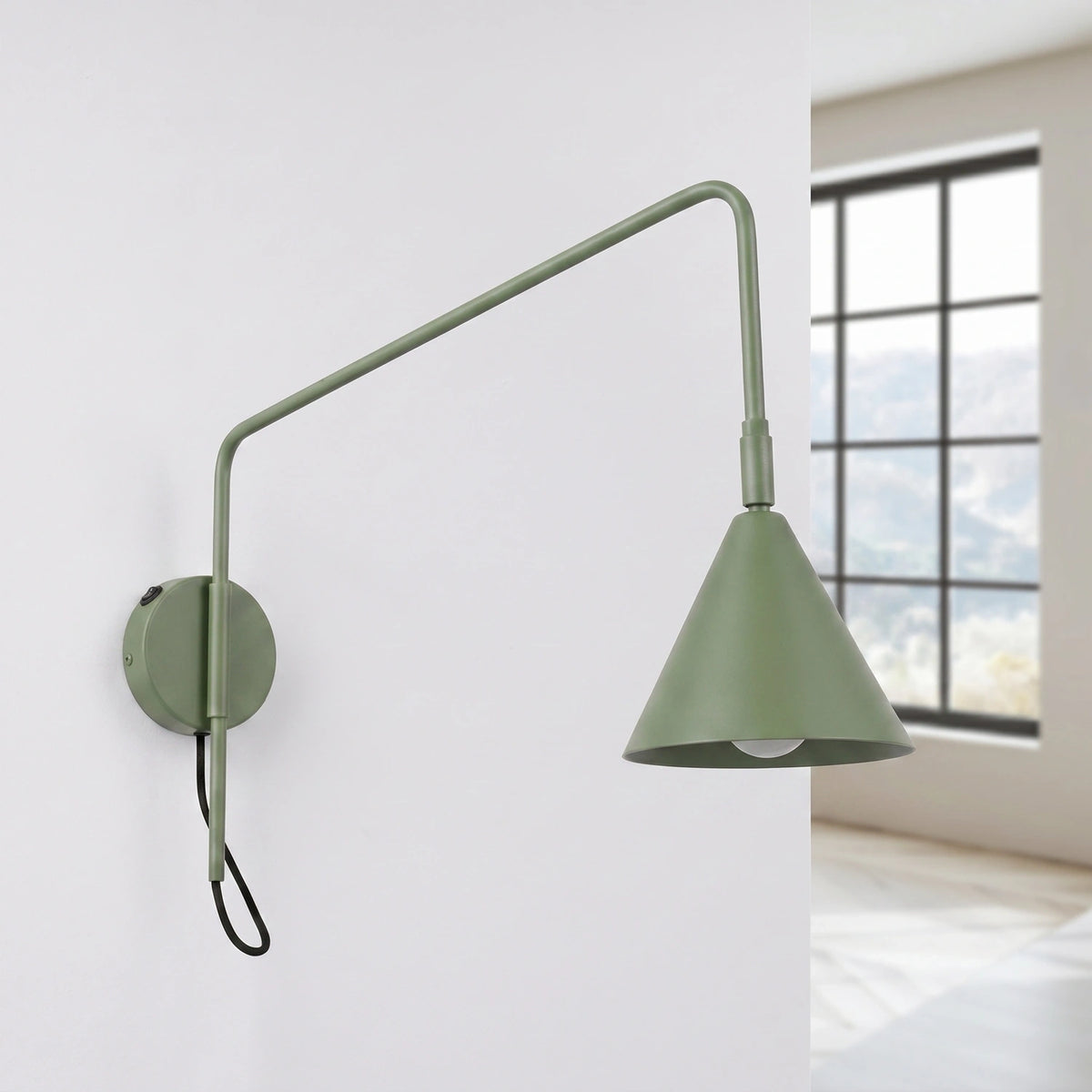 
Design Wandlampe „Nox“ 1-flammig mit Schalter - Olivgrün
