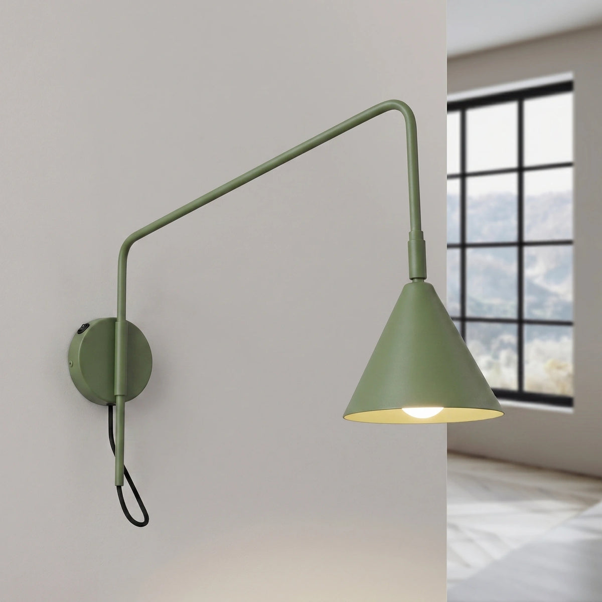 
Design Wandlampe „Nox“ 1-flammig mit Schalter - Olivgrün