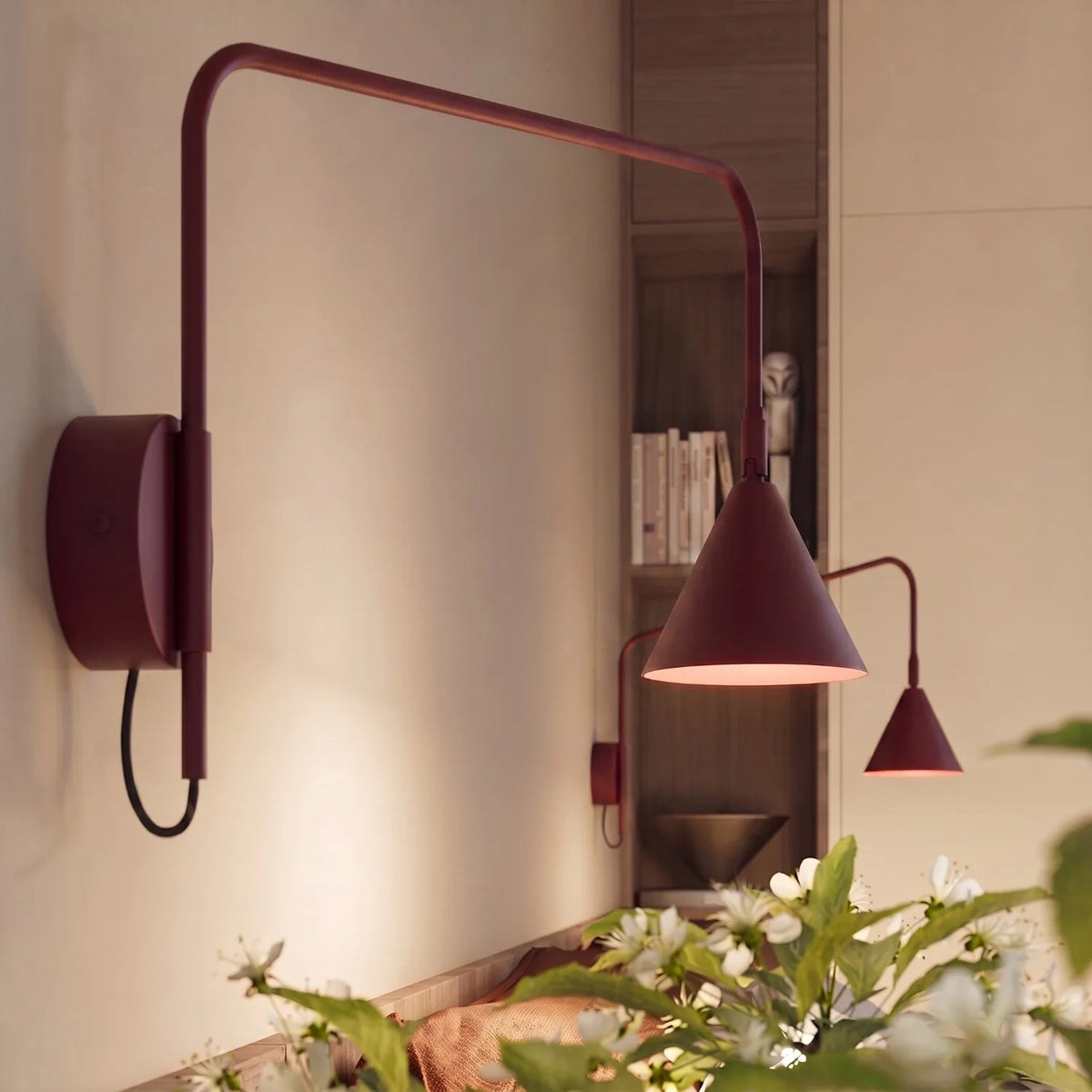 
Design Wandlampe „Nox“ 1-flammig mit Schalter - Burgundrot