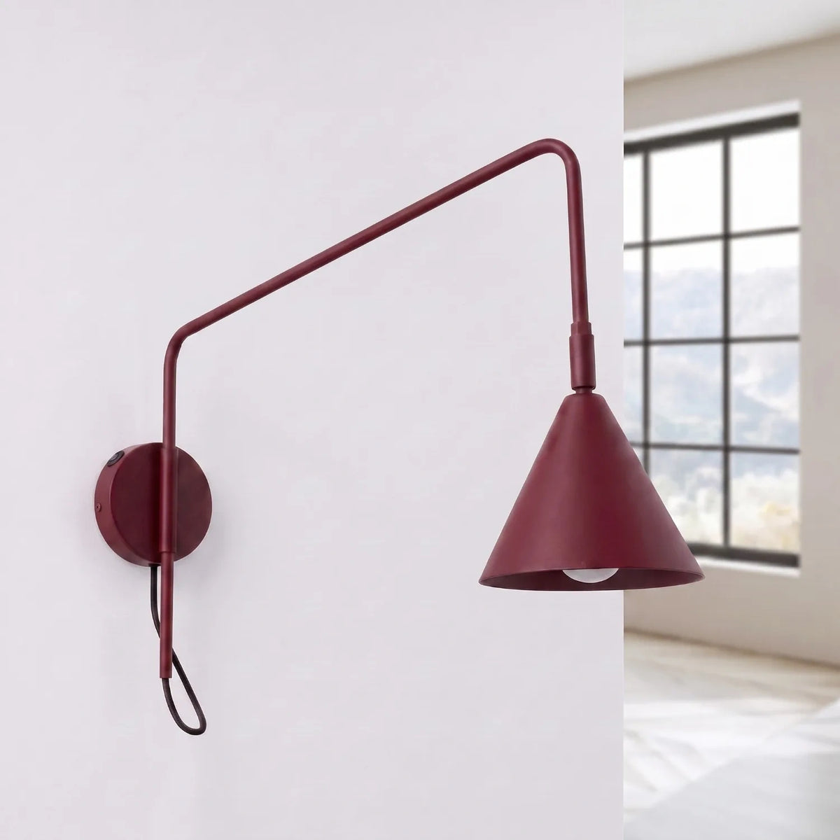 
Design Wandlampe „Nox“ 1-flammig mit Schalter - Burgundrot