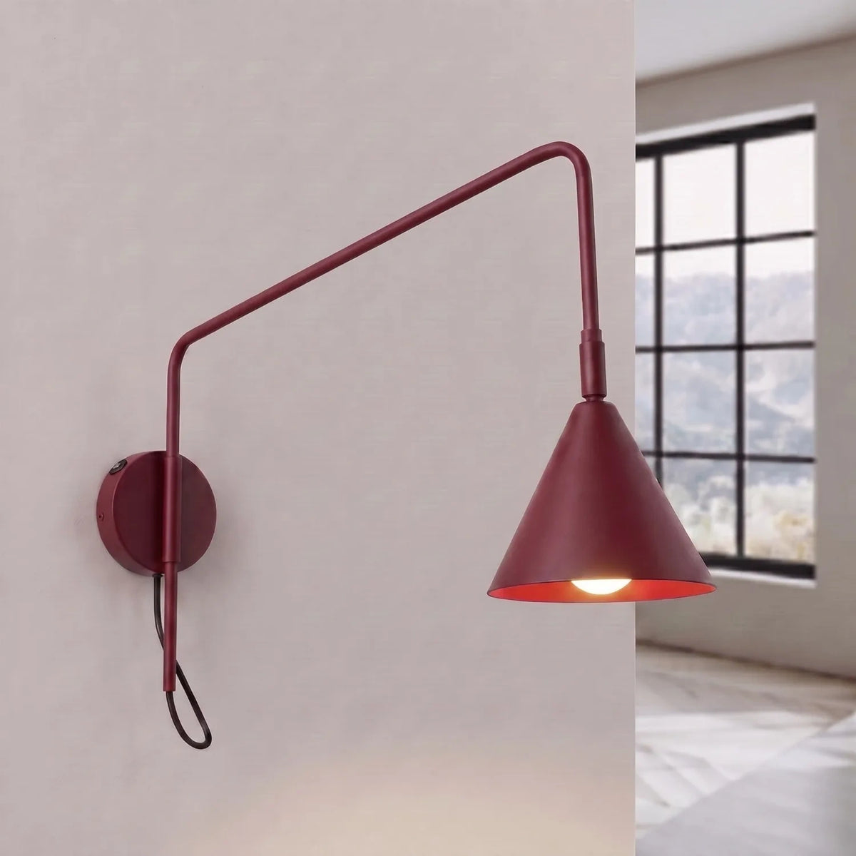 
Design Wandlampe „Nox“ 1-flammig mit Schalter - Burgundrot