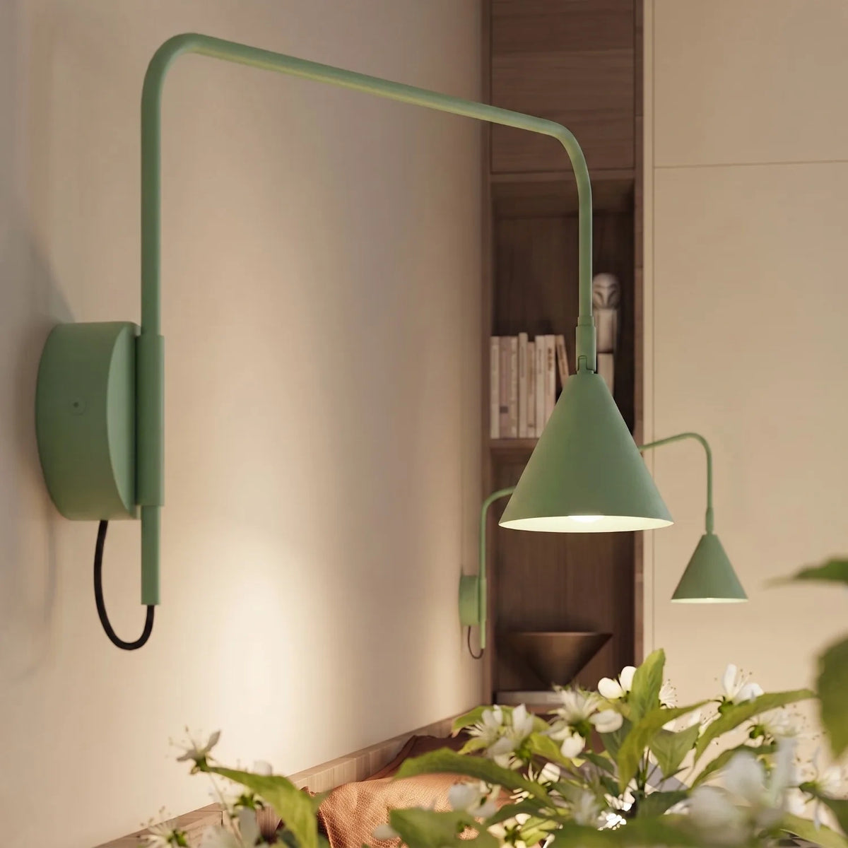 
Design Wandlampe „Nox“ 1-flammig mit Schalter - Salbeigrün