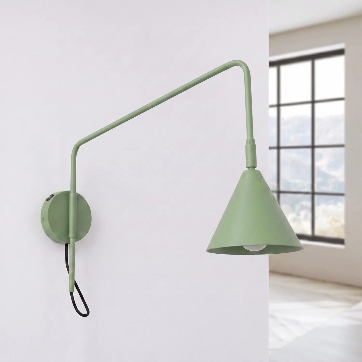 
Design Wandlampe „Nox“ 1-flammig mit Schalter - Salbeigrün