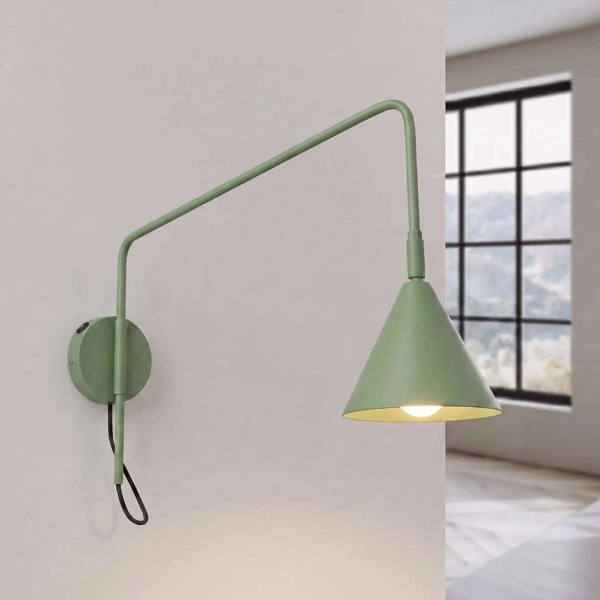 
Design Wandlampe „Nox“ 1-flammig mit Schalter - Salbeigrün