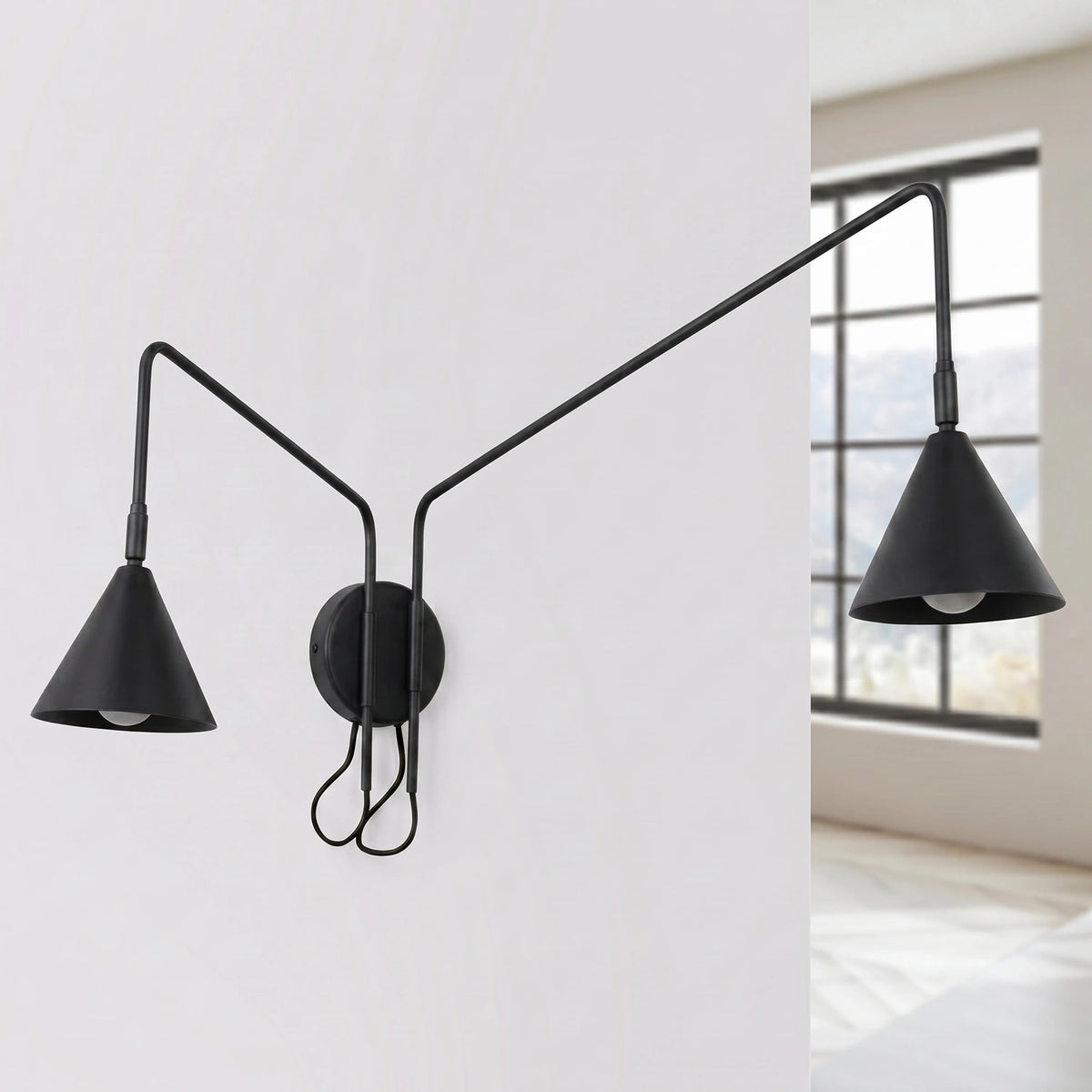 
Design Wandlampe „Nox“ 2-flammig mit Schalter - Schwarz
