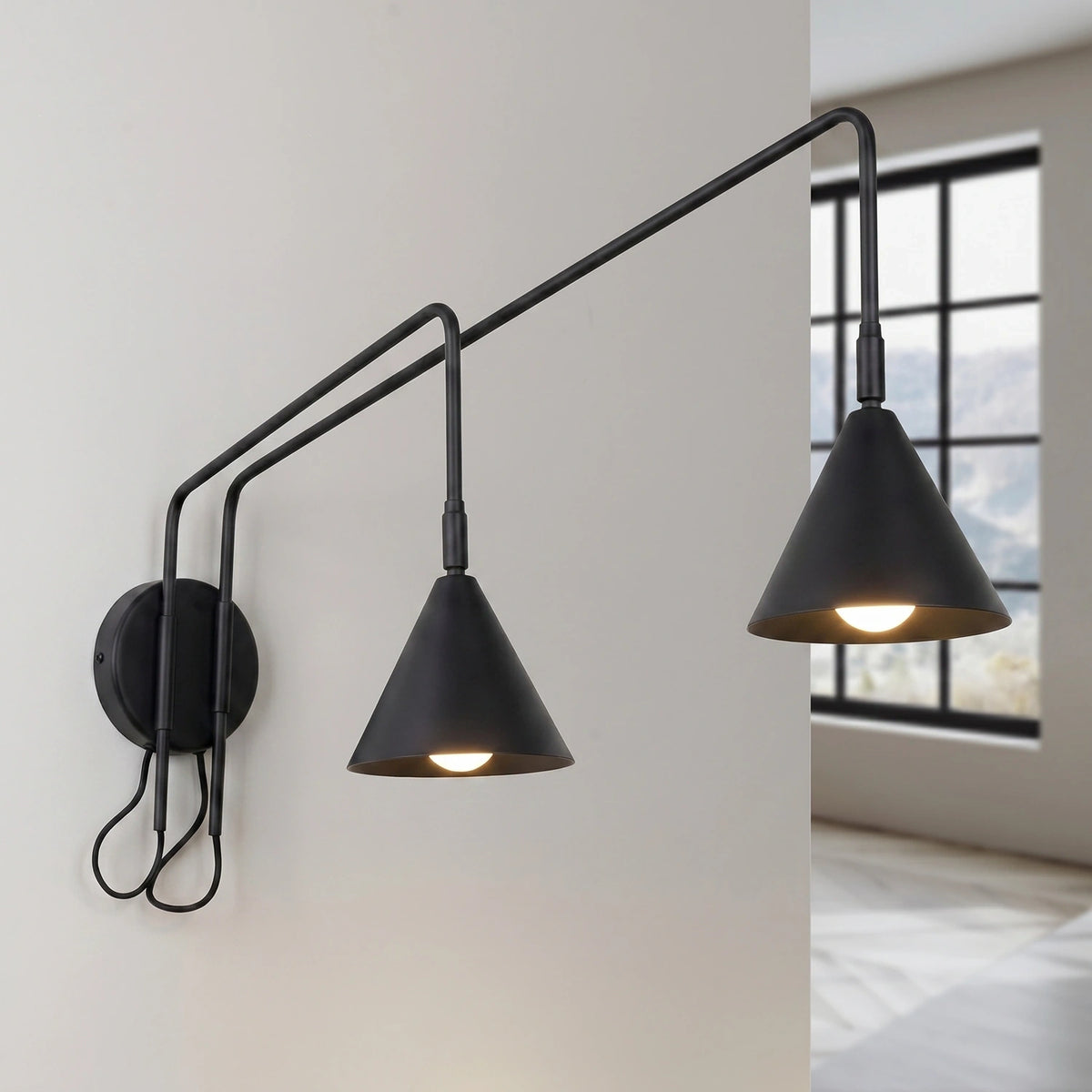 
Design Wandlampe „Nox“ 2-flammig mit Schalter - Schwarz