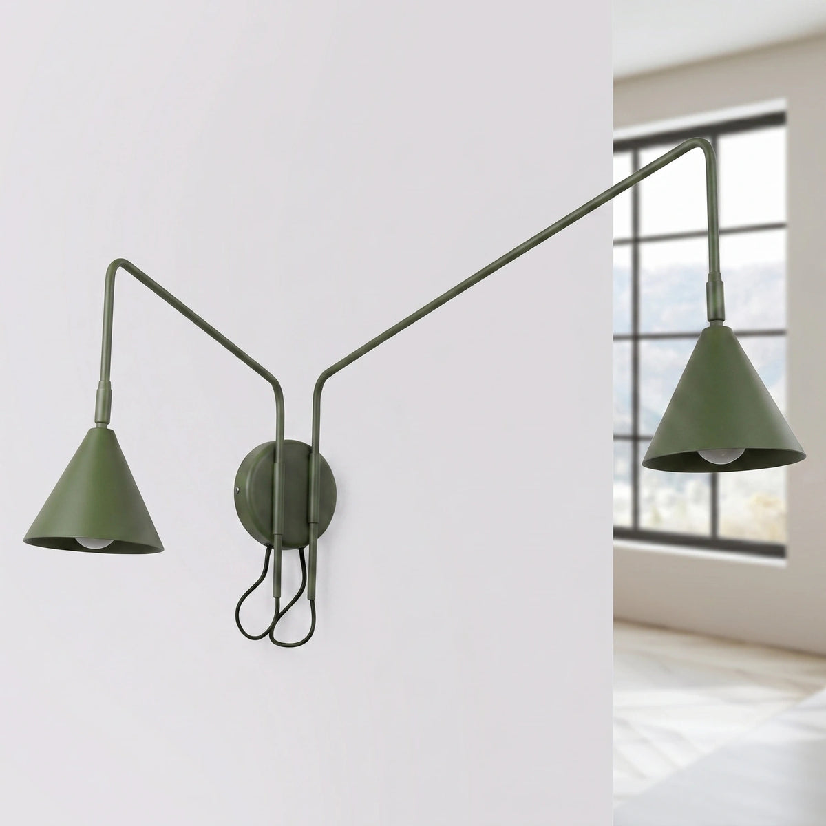 
Design Wandlampe „Nox“ 2-flammig mit Schalter - Olivgrün
