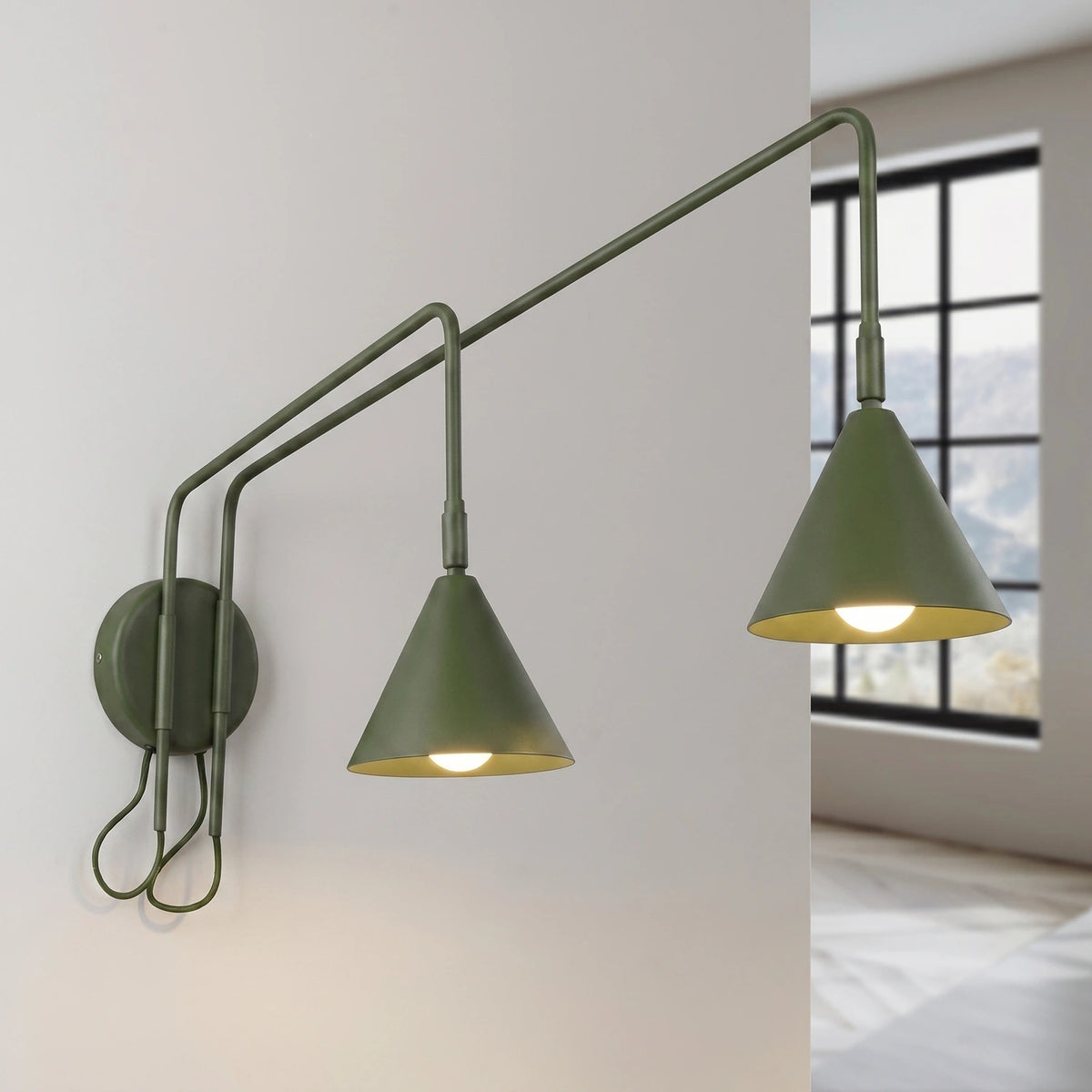 
Design Wandlampe „Nox“ 2-flammig mit Schalter - Olivgrün