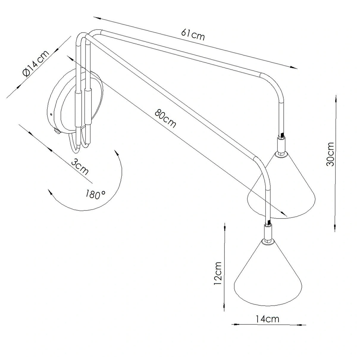 
Design Wandlampe „Nox“ 2-flammig mit Schalter - Ockerrot