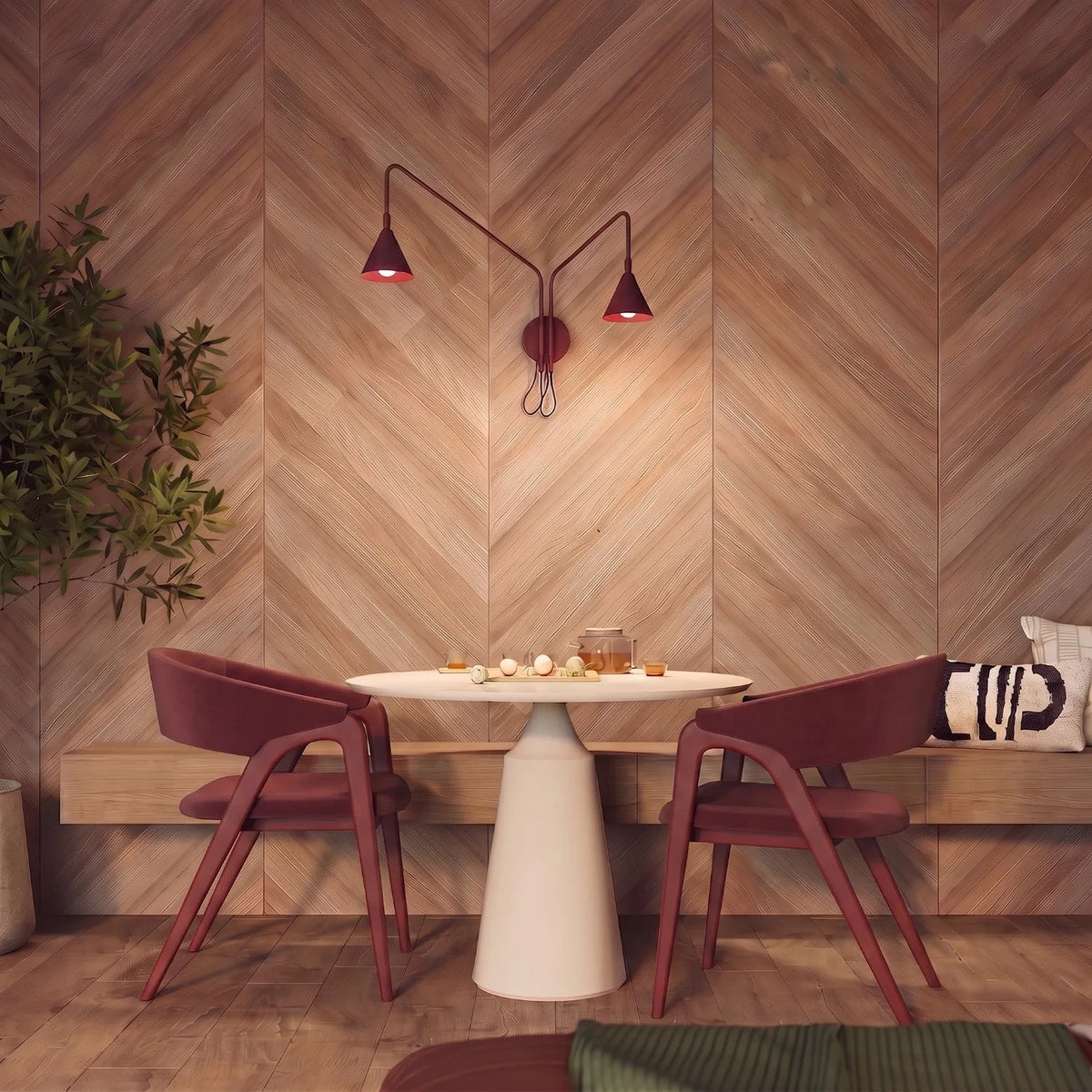 
Design Wandlampe „Nox“ 2-flammig mit Schalter - Burgundrot